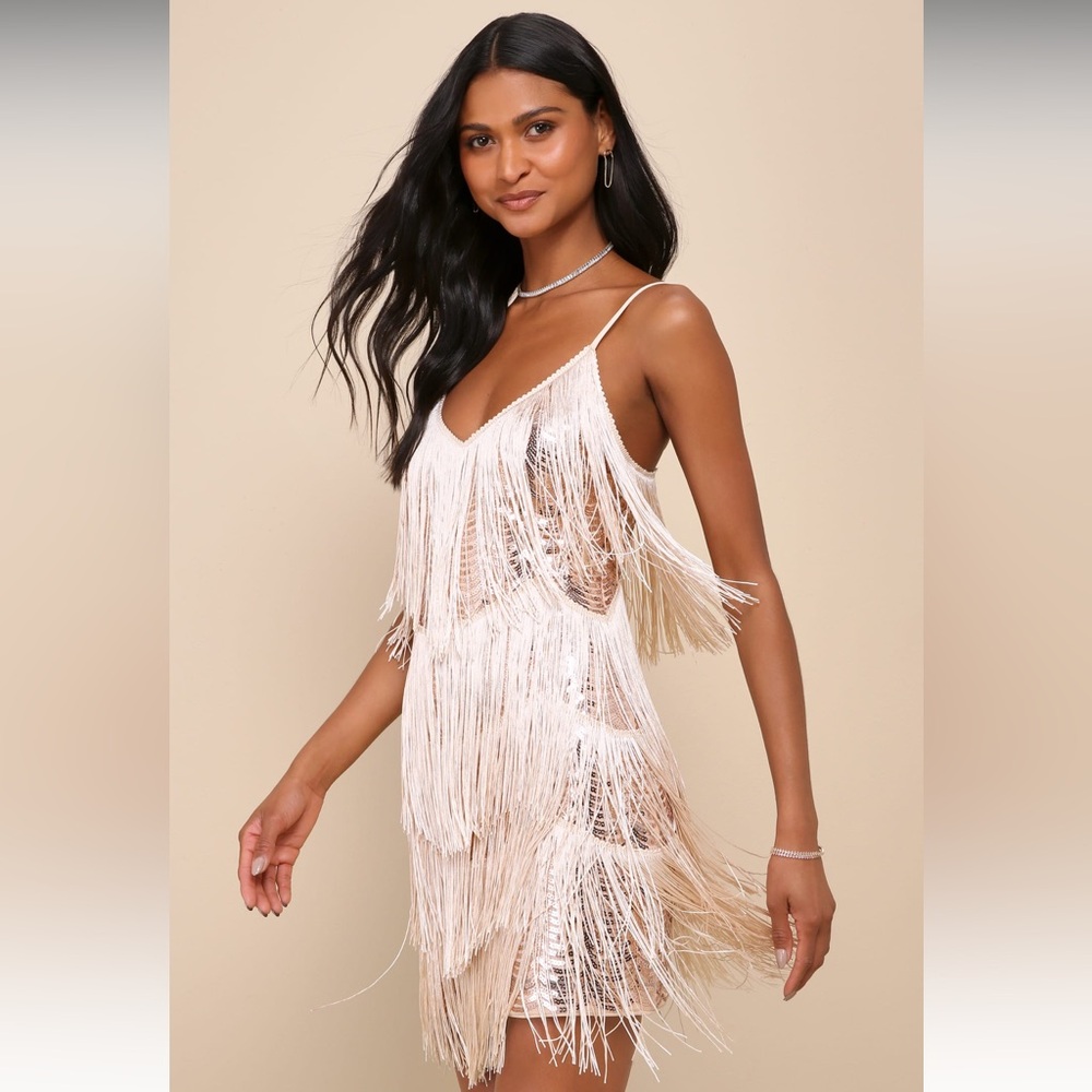 Champagne Sequin Fringe Dress
